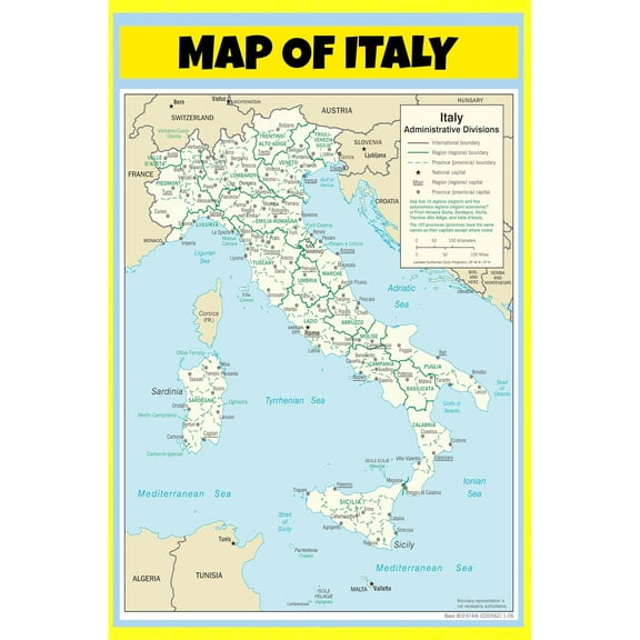 Italy Map Poster - Laminated Wall Map - Style A - 36x60 - Ideal for Classrooms and Homes – Features Bright Colors and Vivid Imagery