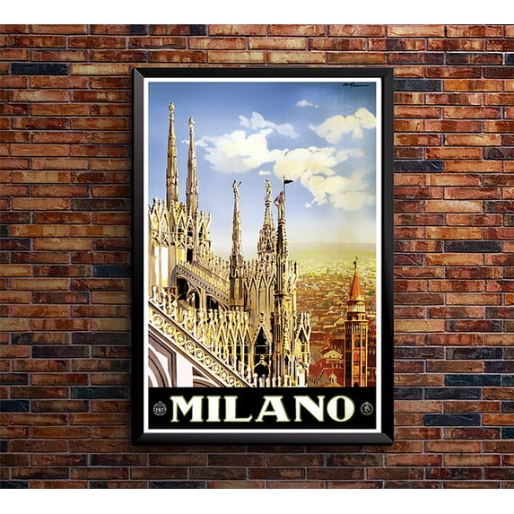 Italy - Milano  - Vintage Travel Poster (11x17Inches(BlackWood-Framed))