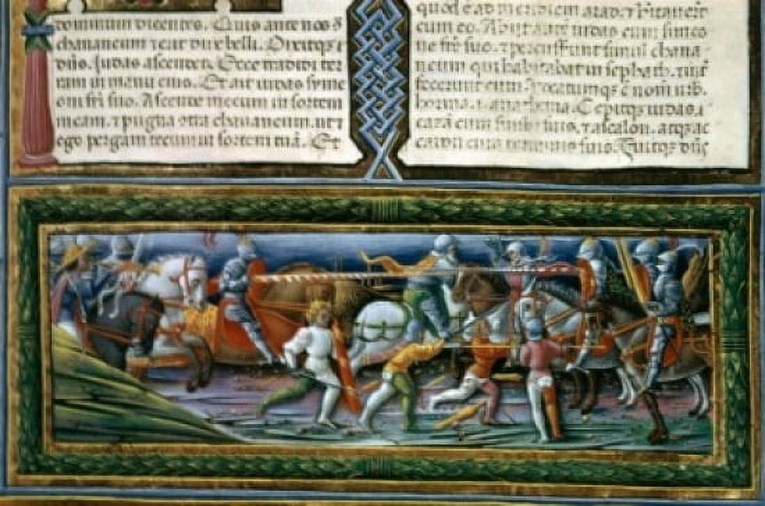 Italy Modena Este Museum Battle of the Israelites and Canaanites by Francesco di Giovanni de Russi Illuminated manuscript 15th century Canvas Art - Francesco di Giovanni de Russi (24 x 36)