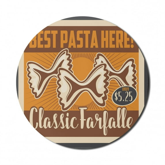 Italy Mouse Pad for Computers, Farfalle Type of Italian Style Pasta Sketch on Poster Advertisement, Round Non-Slip Thick Rubber Modern Mousepad, 8" Round, Charcoal Grey and Multicolor, by Ambesonne