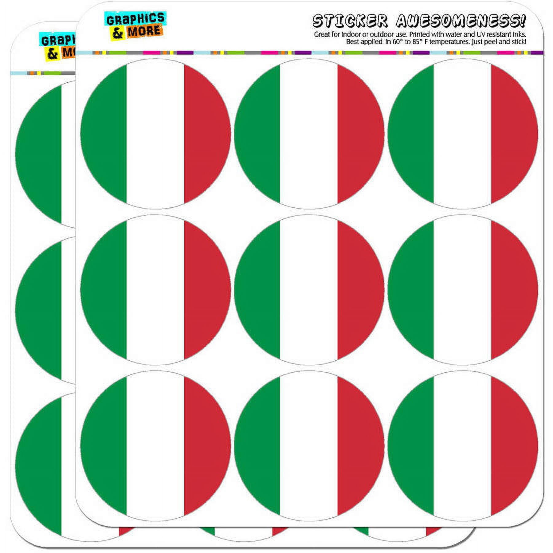 Made In Italy Map & Flag Stickers - 18 Pack (2" Each) | Planner, Scrapbooking, Craft Decals