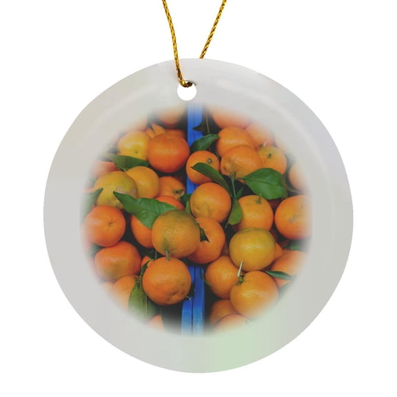 3drose, Italy, Orvieto. Box of Clementine Oranges., Circle Porcelain Ornament