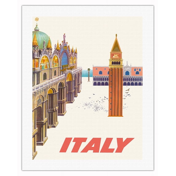 Italy - Piazza San Marco - Vintage Travel Poster by David Klein c.1962 - Fine Art Rolled Canvas Print 20in x 26in