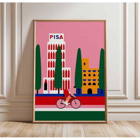 Italy Pisa Cycling Travel Poster , Poster Print Only - Walmart.com