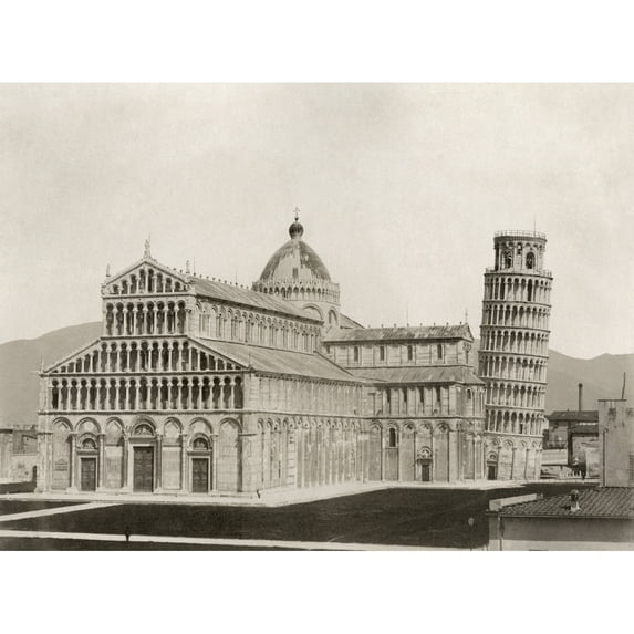 Italy Pisa. Nthe Piazza Del Duomo And The Leaning Tower Of Pisa In Pisa Italy. Photograph C1900. Print by