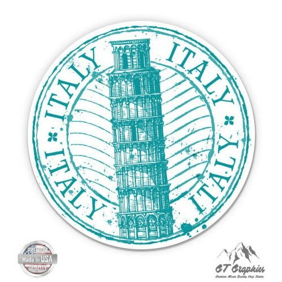 Italy Pisa Travel Stamp - 5" Vinyl Sticker - For Car Laptop I-Pad - Waterproof Decal