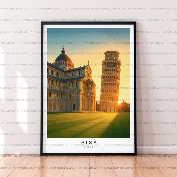 Italy Pisa Unillustration Travel Architecture Travel Poster , Poster Print Only