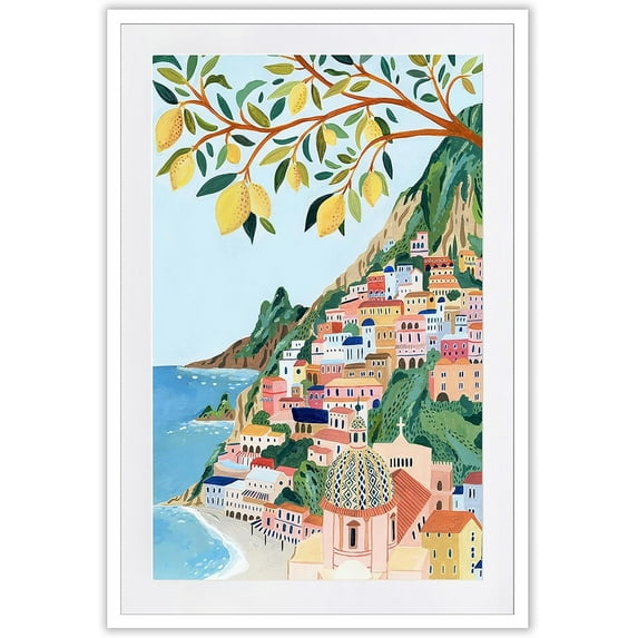 Italy Positano Amalfi Coast Retro Abstract Posters Beautiful Countryside And Blue Sea Scene Wall Art Colorful Room Aesthetic Style Prints For Home Bedroom Dorm Wall Decor 12x16in Unframed