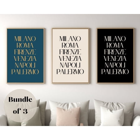 Italy Print Italian Cities Milan Rome Florence Venice Amalfi Poster Set 3 Unframed Paper Print 8x12