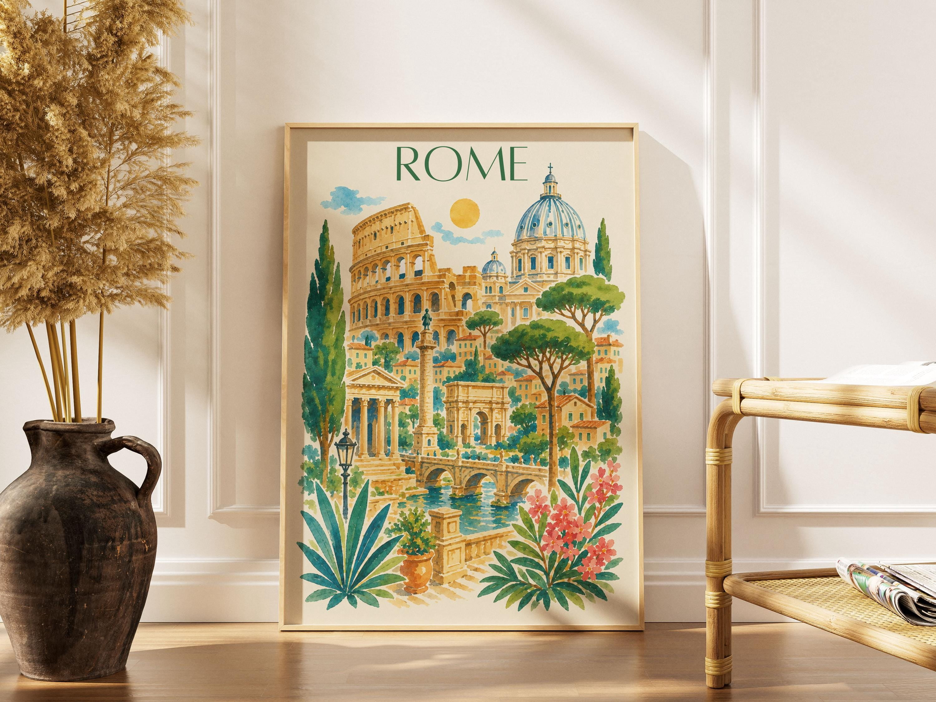 Italy Rome Travel Italian City Vintage Watercolor European Architecture ...