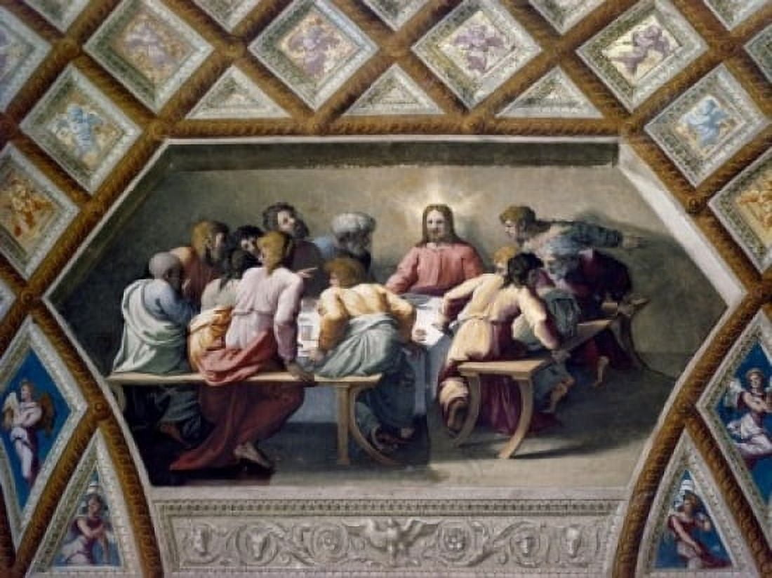 Italy Rome Vatican City St Peters Basilica The Last Supper by Raphael Santi fresco (1483-1520) Canvas Art - Raphael (24 x 36)