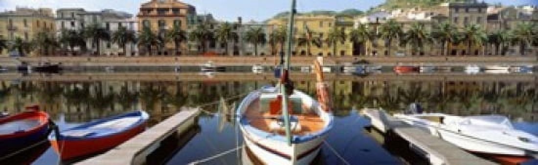 Italy Sardinia Bosa Boats moored on the dock Canvas Art - Panoramic Images (18 x 6)
