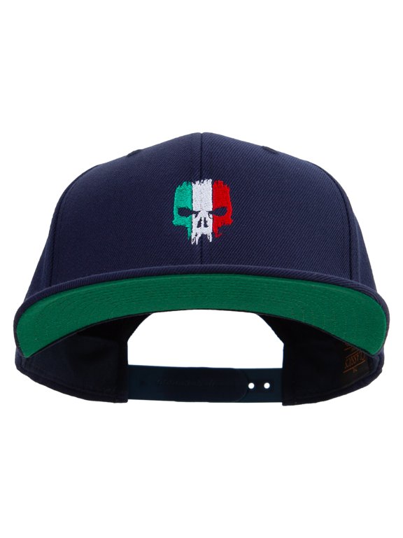 Italy Skull Embroidered Wool Blend Prostyle Snapback - Navy OSFM
