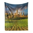 thumbnail image 1 of Italy Soft Flannel Fleece Blanket, Vineyards of San Gimignano Tuscany Historic Architecture Dramatic Sky Clouds, Cozy Plush for Indoor and Outdoor Use, 50" x 60", Green Apricot Blue, by Ambesonne, 1 of 6