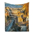 thumbnail image 1 of Italy Soft Flannel Fleece Throw Blanket, Colosseum in Rome Amphitheater Historical Architecture Evening, Cozy Plush for Indoor and Outdoor Use, 50" x 70", Marigold Ivory Pale Blue, by Ambesonne, 1 of 5
