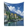 thumbnail image 1 of Italy Soft Flannel Fleece Throw Blanket, Panoramic Landscape of Lake Como Mountains and Clouds Digital Image Print, Cozy Plush for Indoor and Outdoor Use, 70" x 90", Blue and Green, by Ambesonne, 1 of 5