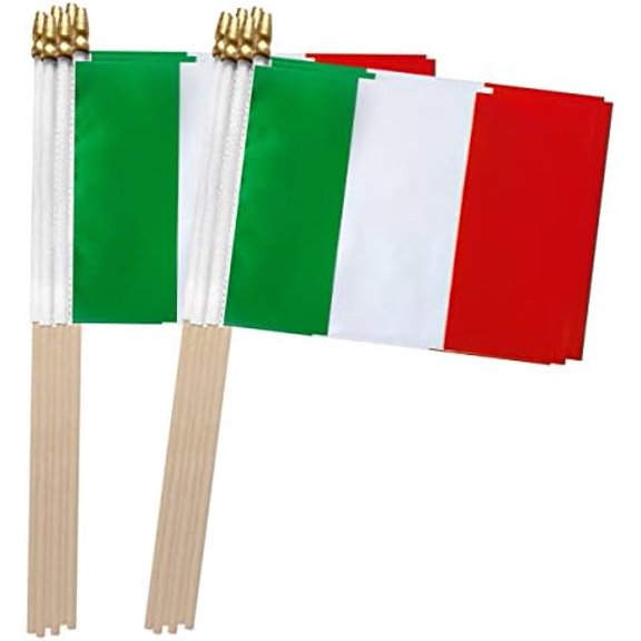 Italy Stick Flag Italian Small Mini Hand Held Flags,5x8 Inch,12 Pack