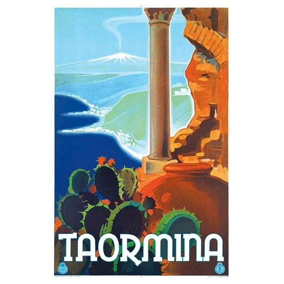 Italy - Taormina - Vintage Travel Poster (12x18Inches(BlackWood-Framed))