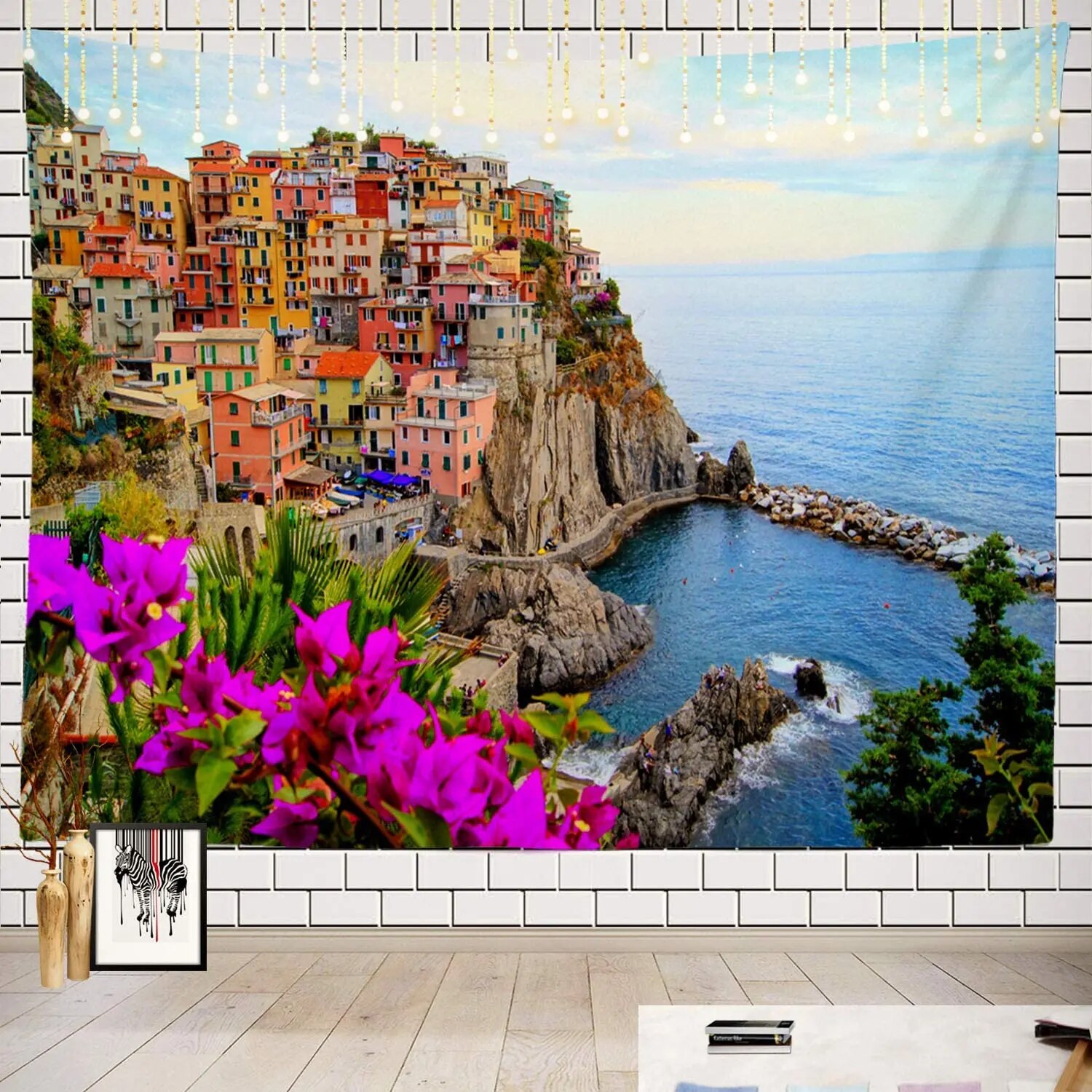 Italy Town Flowers Tapestry Italian Riviera Hippie Big Tapestries 