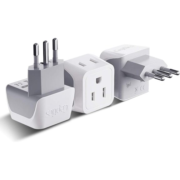 Italy Travel Plug Adapter, Chile Plug Adapter with Dual USA Input, Compact Type L Plug Adapter, Safe Grounded Plug, Perfect for Cell Phones, Laptops, Charrs, 3 Pack - CT-12A