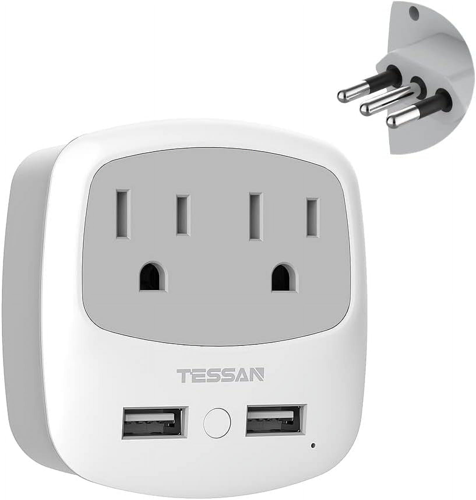 Italy Travel Plug Adapter, Type L Power Converter with 2 USB Charger Ports 2 American Outlets