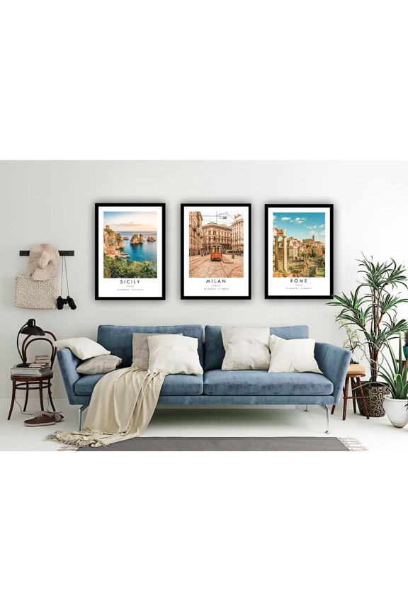 Italy Travel Prints Set Rome, Sicily, Milan Minimalist Posters, Poster Only