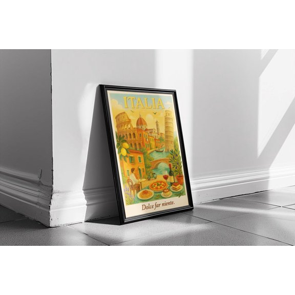 Italy Travel, Retro Wall Art Print, Colosseum And Venice, Pizza Wine Decor #174, Unframed Poster Size 12x18