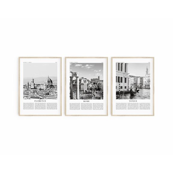 Italy Travel Set Of 3 Wall Art Print With Rome Florence Venice Coordinates Decor