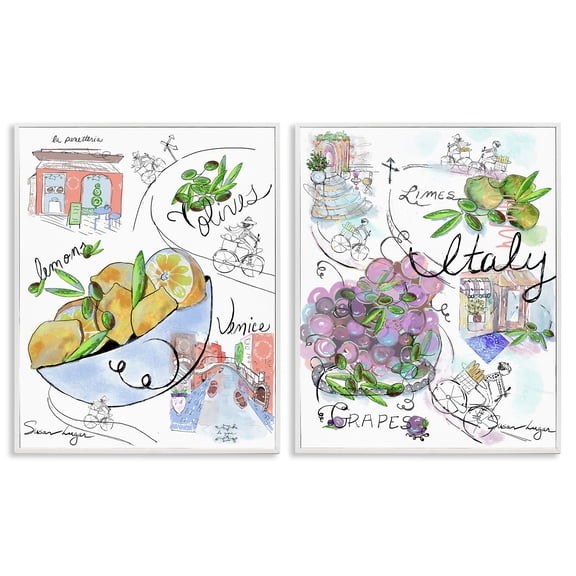 Stupell Industries Italy Travel Sketch Collection 2 Piece White Framed Giclee Art Set, design by Susan Lugar