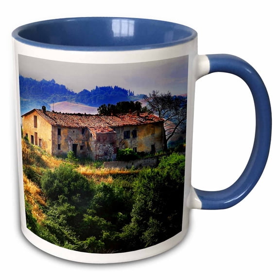 3drose, Italy, Tuscan Farmhouse, 15oz Two-tone Blue Mug