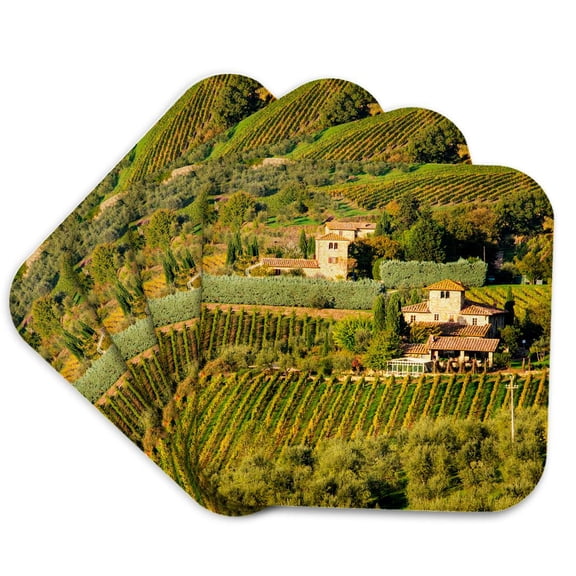 3drose, Italy, Tuscany, Chianti, Autumn Vineyard Rows with Bright Color, Set of 4 Coasters - Soft