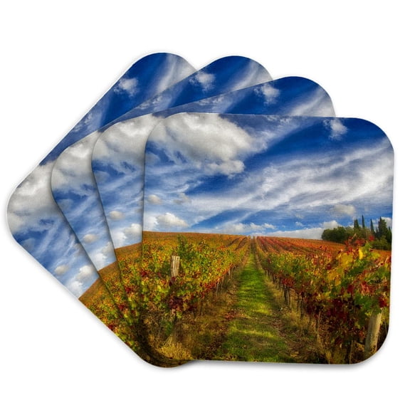 3drose, Italy, Tuscany. Colorful Vineyards in Autumn, Chianti Region., Set of 4 Coasters - Soft