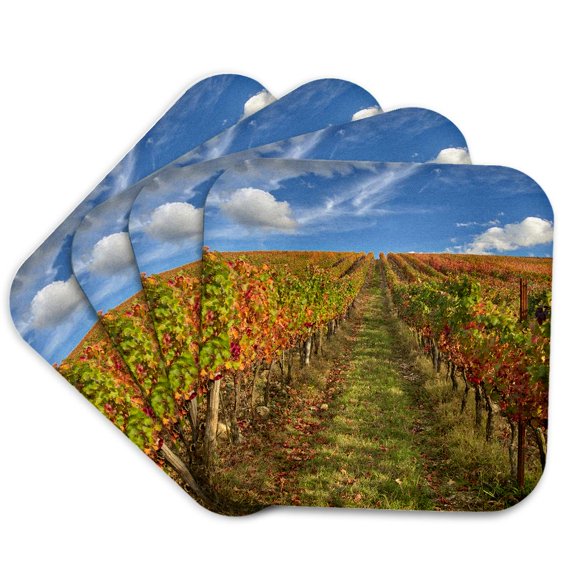 3drose, Italy, Tuscany. Colorful Vineyards in Autumn, Chianti Region., Set of 4 Coasters - Soft