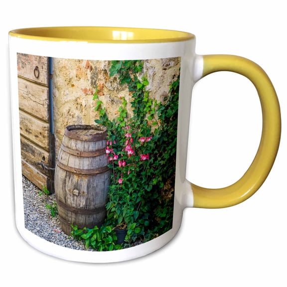 3drose, Italy, Tuscany, Monteriggioni, Vine, Barrel, 11oz Two-tone Yellow Mug