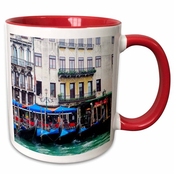 3drose, Italy, Venice, Buildings Along the Grand Canal with Gondolas Parked, 11oz Two-tone Red Mug
