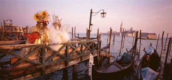Italy Venice St Marks Basin people dressed for masquerade Canvas Art - Panoramic Images (24 x 12)