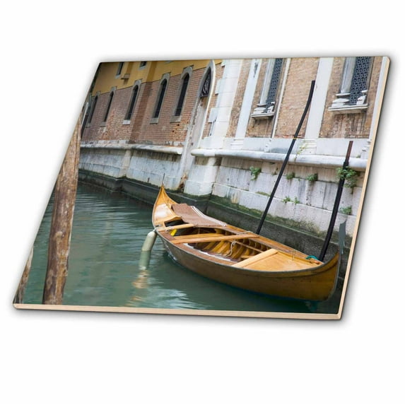 3dRose, Italy, Venice, Wooden Gondola, Canal - EU16 TEG0225 - Terry Eggers, 12 Inch Ceramic Tile