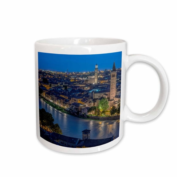 3drose, Italy, Verona. Looking down from Castello San Pietro at Twilight, 15oz Mug