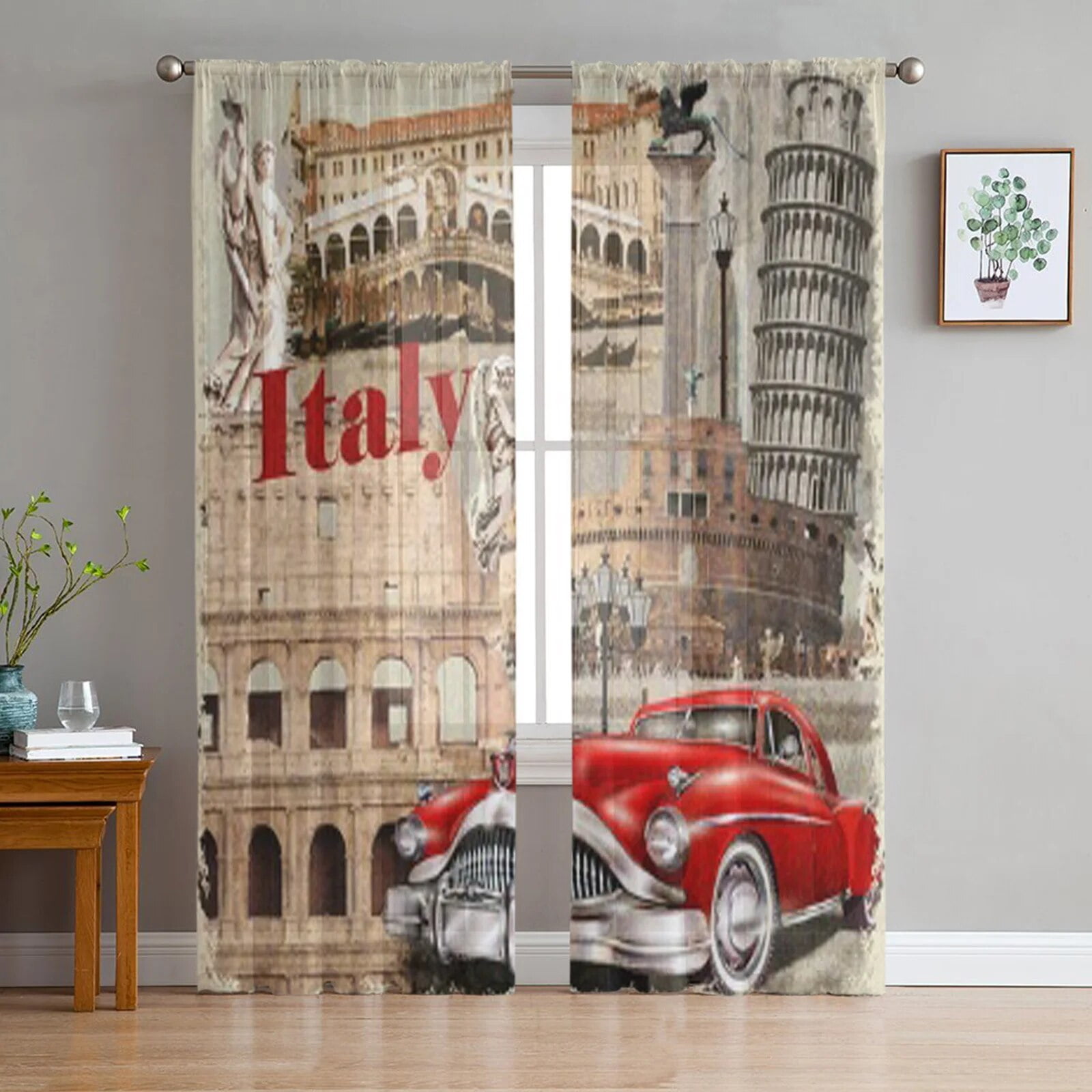 Italy Vintage Poster Bay Window Screening Curtains Drape Panel Sheer