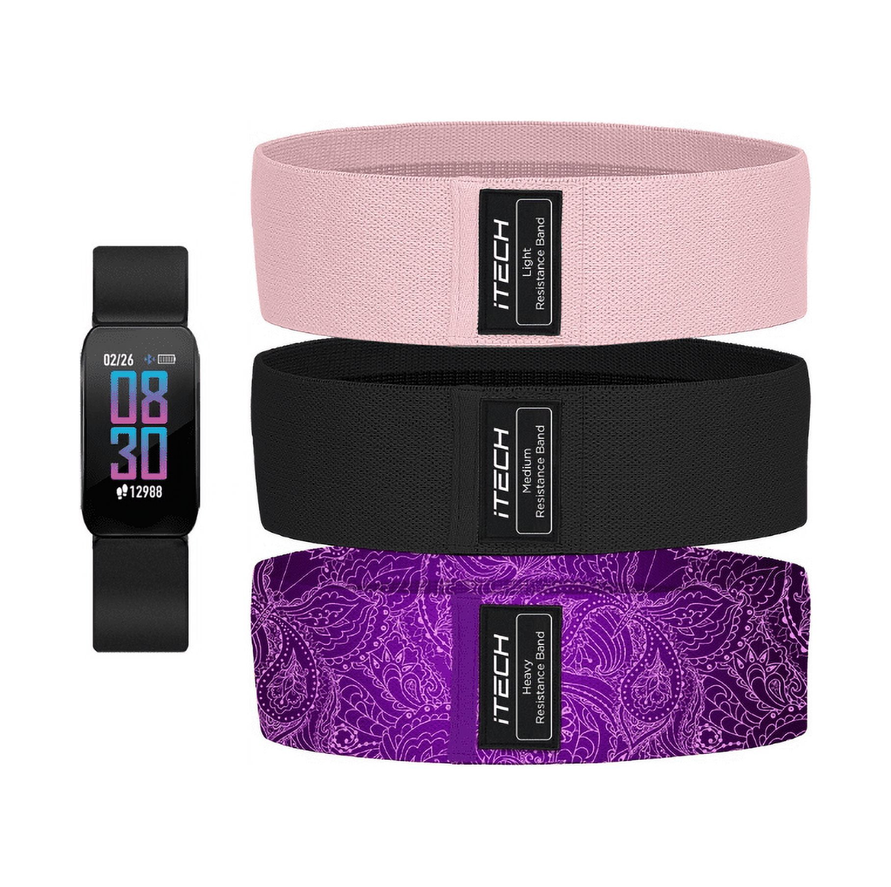 Itech Active Black Unisex Adult Fitness Tracker Smartwatch Bundle w 3 Resistance Bands Walmart