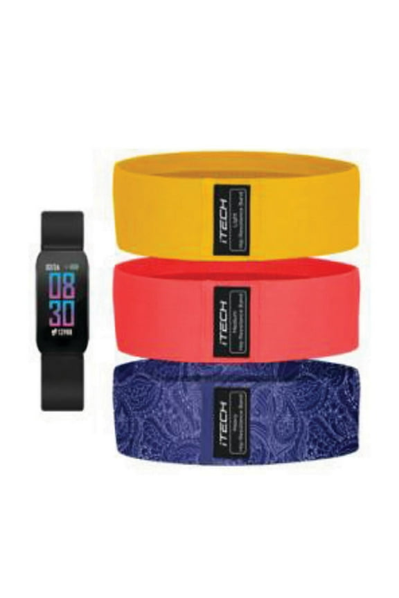 Active Black Unisex Adult Fitness Tracker Smartwatch Bundle w/ 3 Resistance Bands