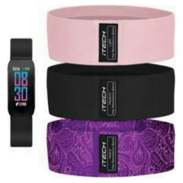 Itech Active Black Unisex Adult Fitness Tracker Smartwatch Bundle w/ 3