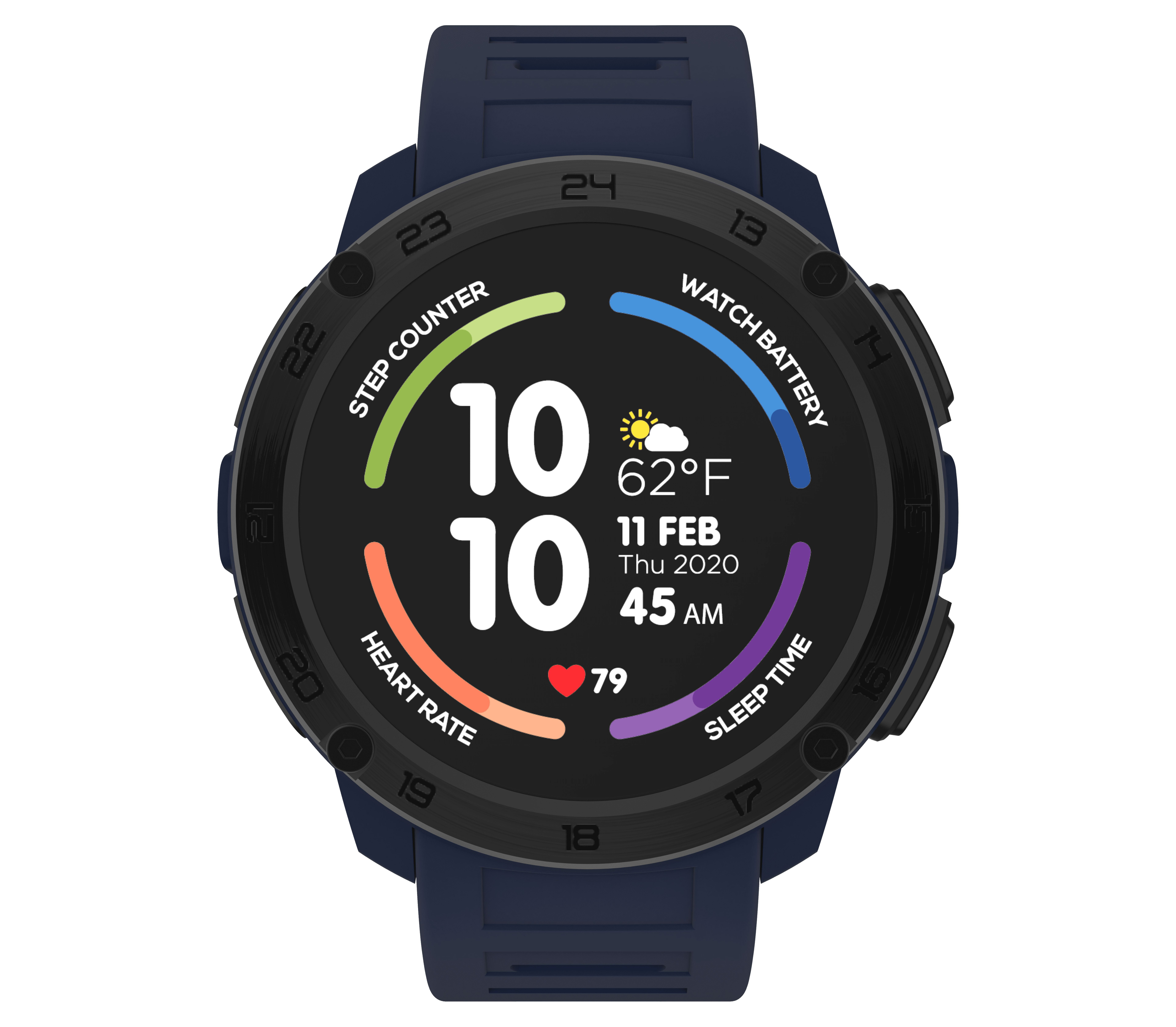 Itech Gladiator Male Adult Smart Watch, Compatible w/ Iphone & android, Navy
