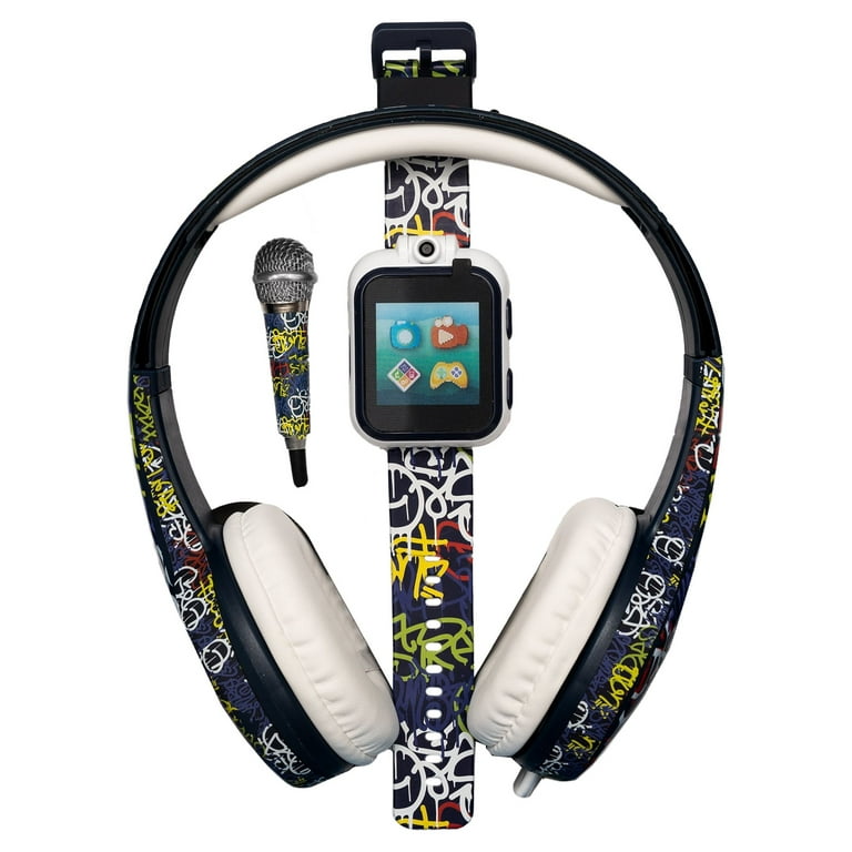 Itech Jr Unisex Kids Smartwatch with Mini Mic & Headphones, Multi Print