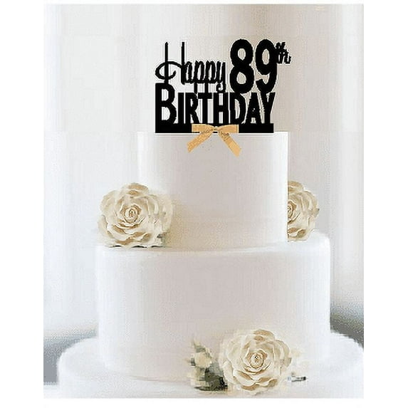 Item#089CTGR - Happy 89th Birthday Elegant Cake Decoration Topper with Gold Bow