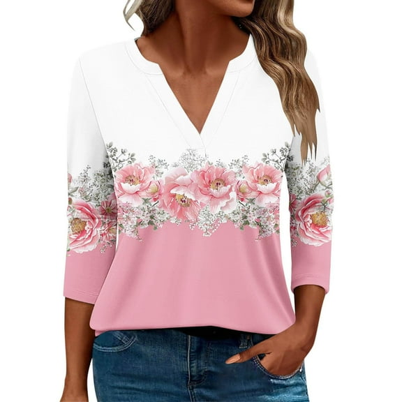 My Item BeiFu 3/4 Length Sleeve Womens Tops Cotton Polyester Blend T Shirts Women Womens Tops Summer 2026 Red Women Blouses Formal Pretty Spring Tops For Women