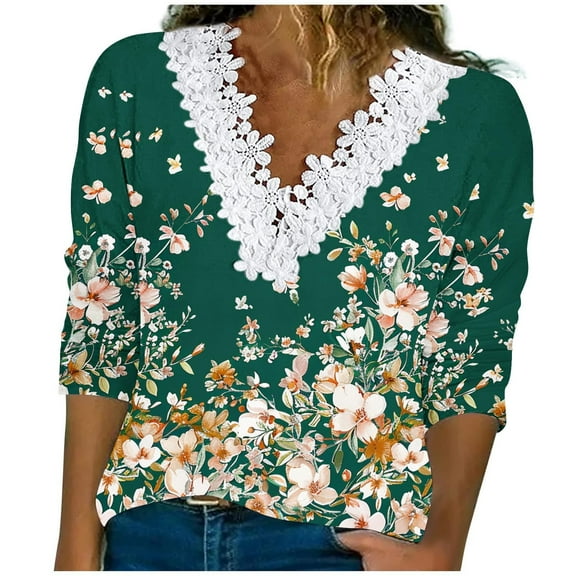 My Items BeiFu 3/4 Length Sleeve Womens Tops Cotton Polyester Blend T Shirts Women Womens Tops Trendy Summer Women Blouses Long Sleeve Fitted Fall Tops For Women