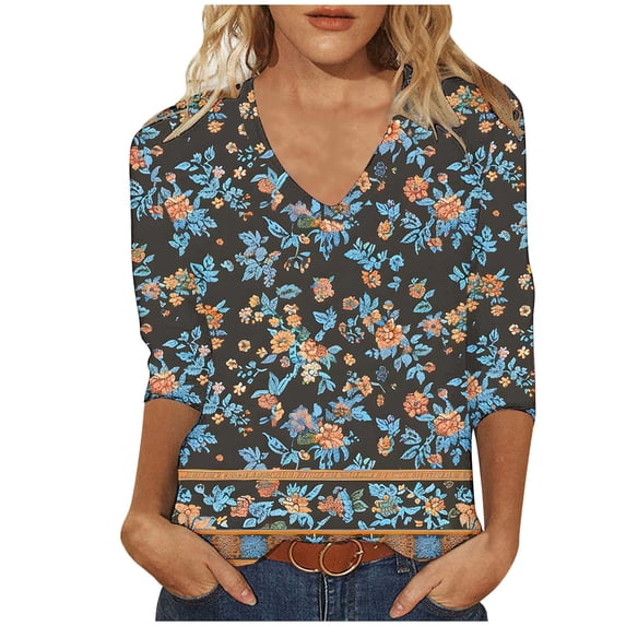 SHE IS My Items Long Sleeve Shirts for Women Work Black Tops for Women Trendy Fall V Neck Blouses for Women Dressy Casual Basic Deep V Neck Tees for Women