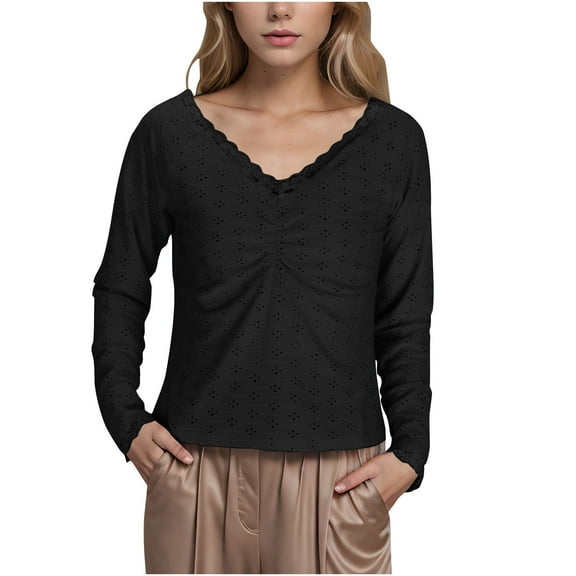 SHE IS My Items Long Sleeve V Neck Shirts for Women Crop Long Sleeve Tunic Tops for Women Plus Size Blouses for Women Business Casual Plus Womens Tunic Tops 3/4 Sleeve Cotton