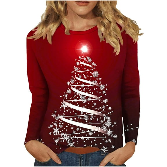 My Items Talove Long Sleeve Shirts for Women Graphic Printed Sweatshirt Women Fall Clothes Fashion Clothing Womens Tops Long Sleeve Tunic Christmas Shirts